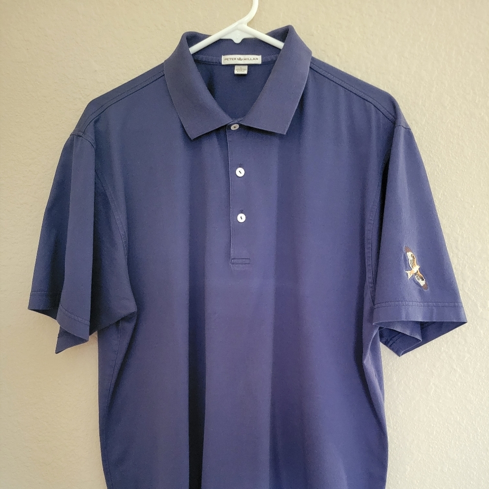 Peter Millar Golf Men's L Short Sleeve Purple shirt with Eagle on left sleeve